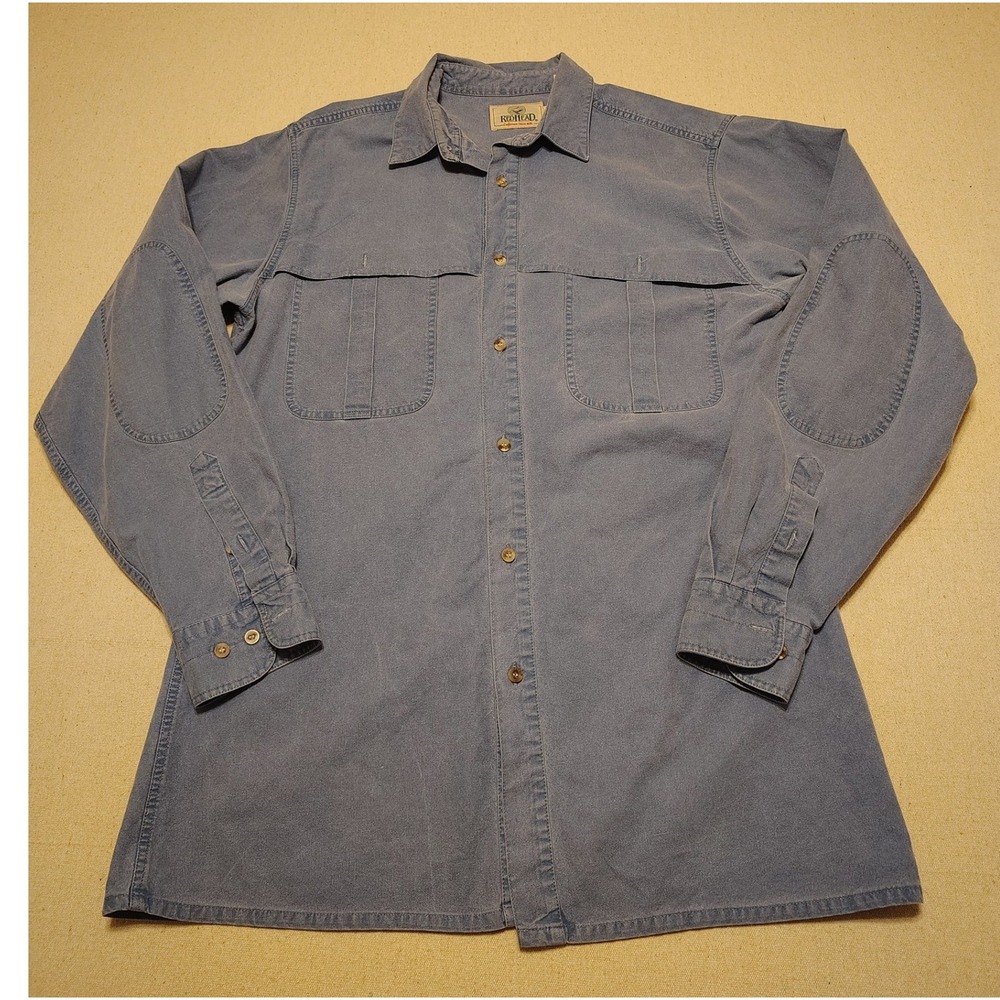 RedHead Mens Blue Cotton Long Sleeve Shooting Shirt Elbow Patches Large 23